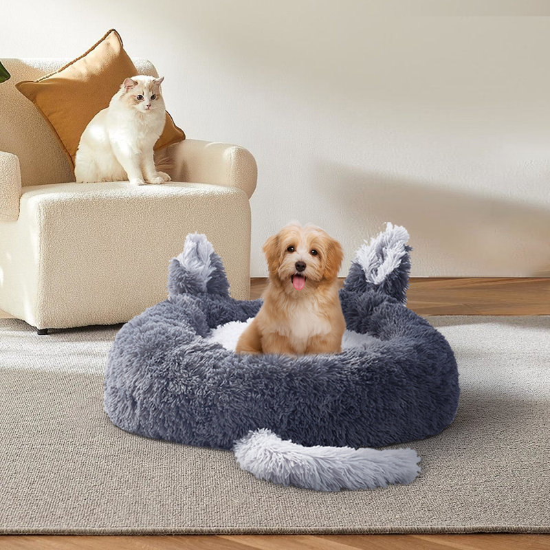Willingham Doughnut Shaped Plush Cat Bed Dog Nest, Dark Gray, 70cm W x 70cm D