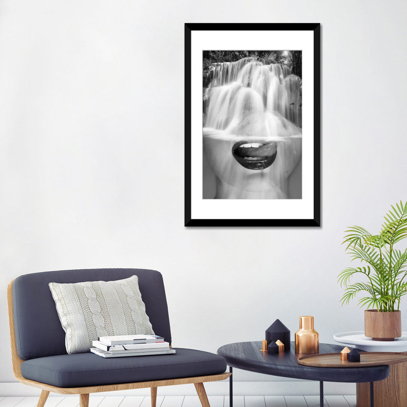« soif », impression sur toile, Papier d'art encadré noir, H 24 po x l 16 po x P 1 po, Blanc