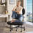 18.9" Seat Width Ergonomic Cross-Legged Black Office Chair with 27.9" Integrated Footstool, PU Leather Swivel Desk Chair with Adjustable Height and Back Support Ideal for Home, Office-1075371985