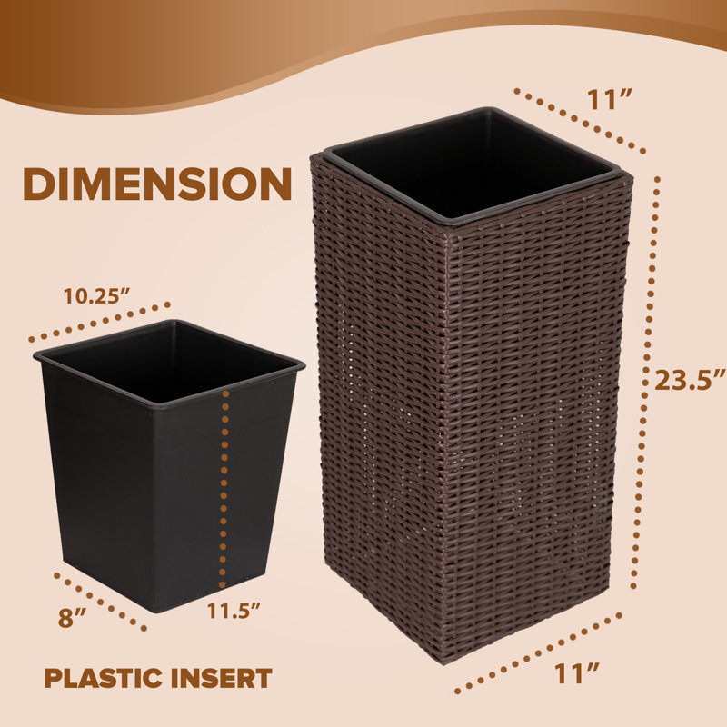 Sierra Square Wicker Planter 2-Piece Set In Brown, Brown