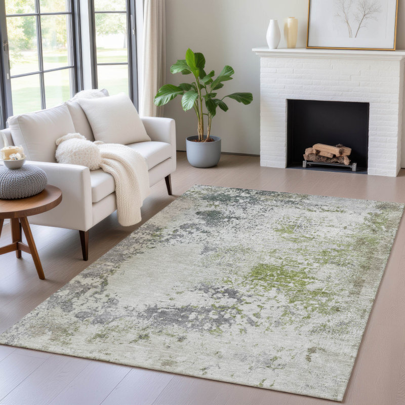 Tapis intérieur / extérieur lavable à la machine Xhevrie, Rectangle 10 pi x 14 pi