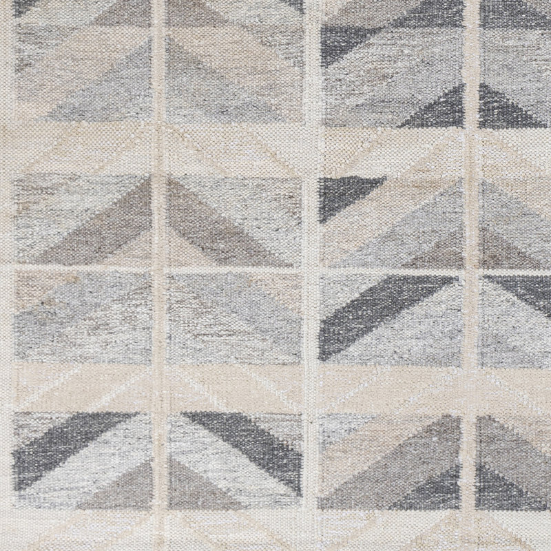 Gray Geometric Hand-Knotted Wool and Viscose Rug