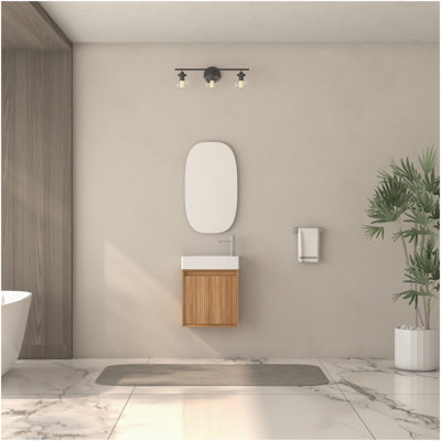 Petit meuble-lavabo mural 16 po, petit meuble-lavabo mural en bois d'acacia avec vasque en résine blanche SMC, meuble-lavabo moderne avec porte à fermeture en douceur