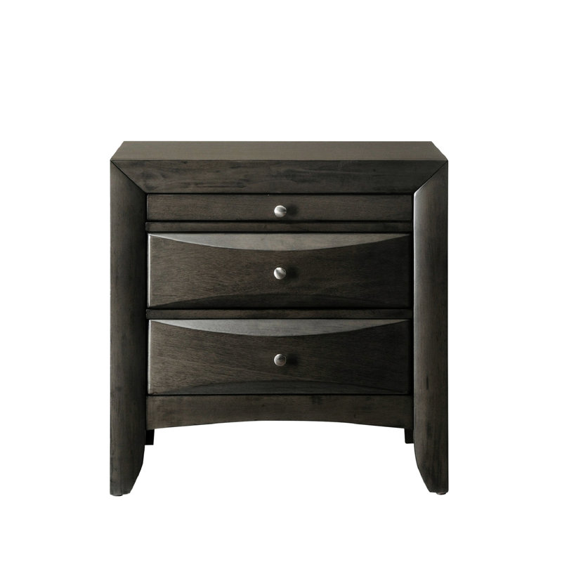 Table de chevet Modern, table de chevet 2 tiroirs en bois massif avec finition grise