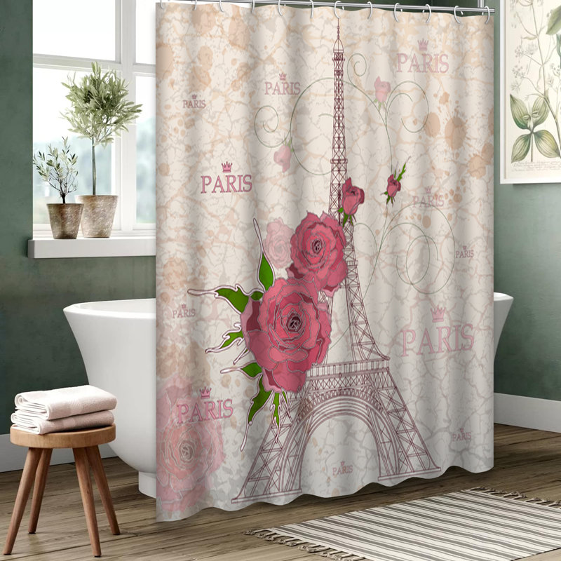 Rideau de douche rétro avec 12 crochets, L 72 po x l 78 po