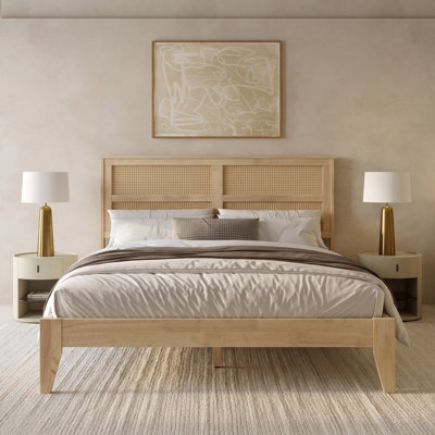 Verdantide Set of One Modern Bed with Rubber Wood and Rattan