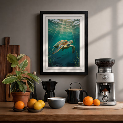 Turtle in Light Coastal - Framed Print