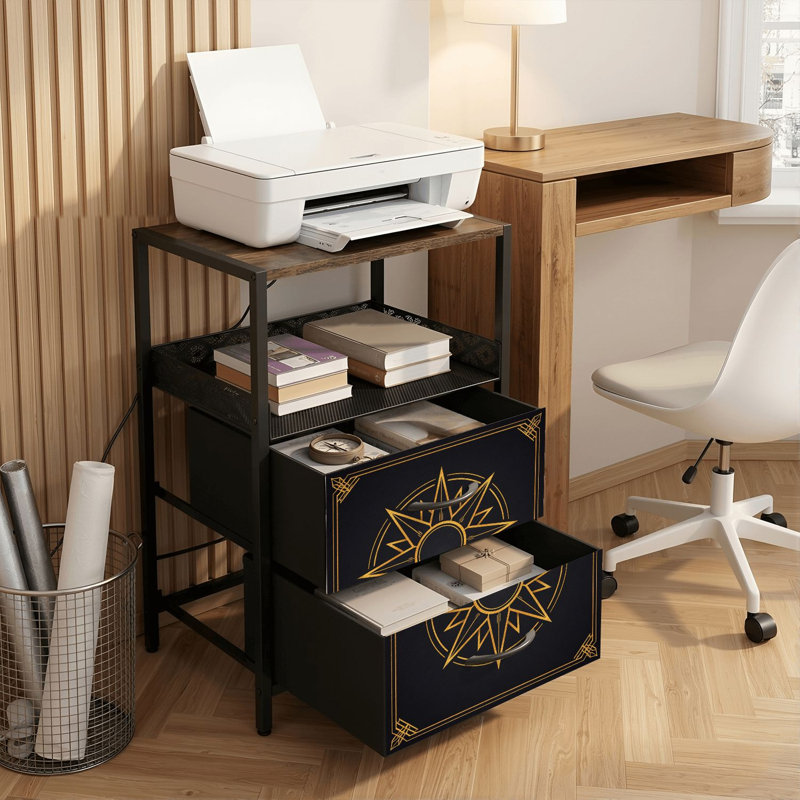 Table de chevet 2 tiroirs avec station de charge, table de chevet pour chambre avec ports USB et amp; Tablette ouverte Outlets - noir