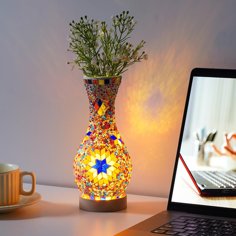 Colorful Handmade Glass Vase Table Lamp, Orange