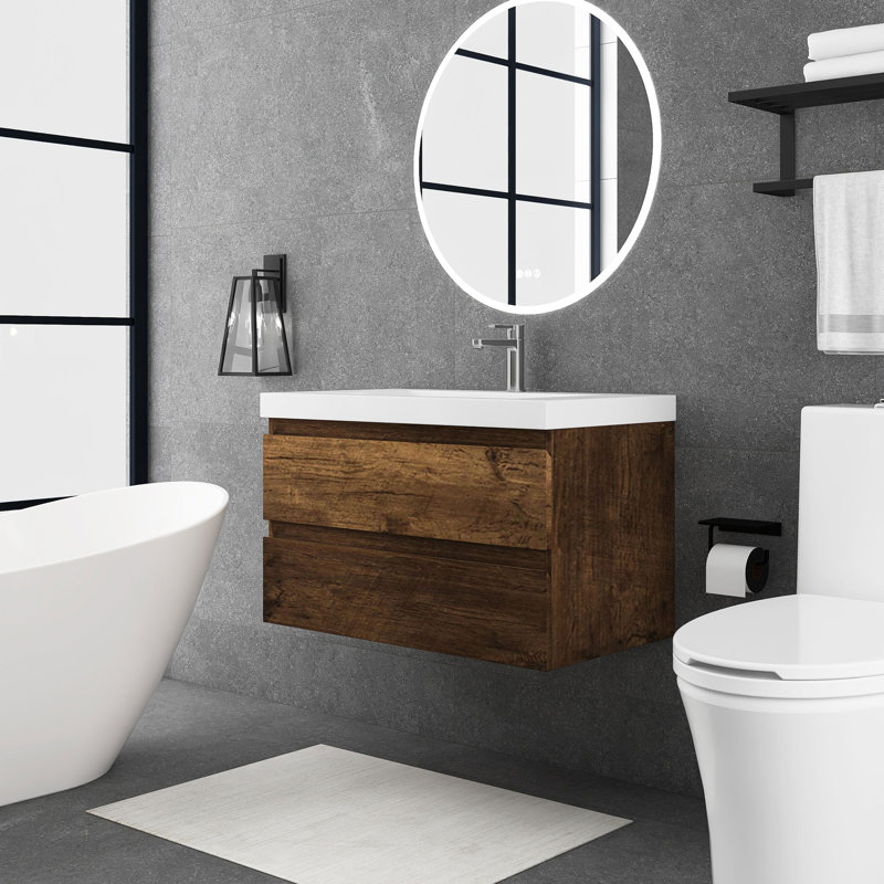36'' Single Bathroom Vanity with Resin Top, Walnut