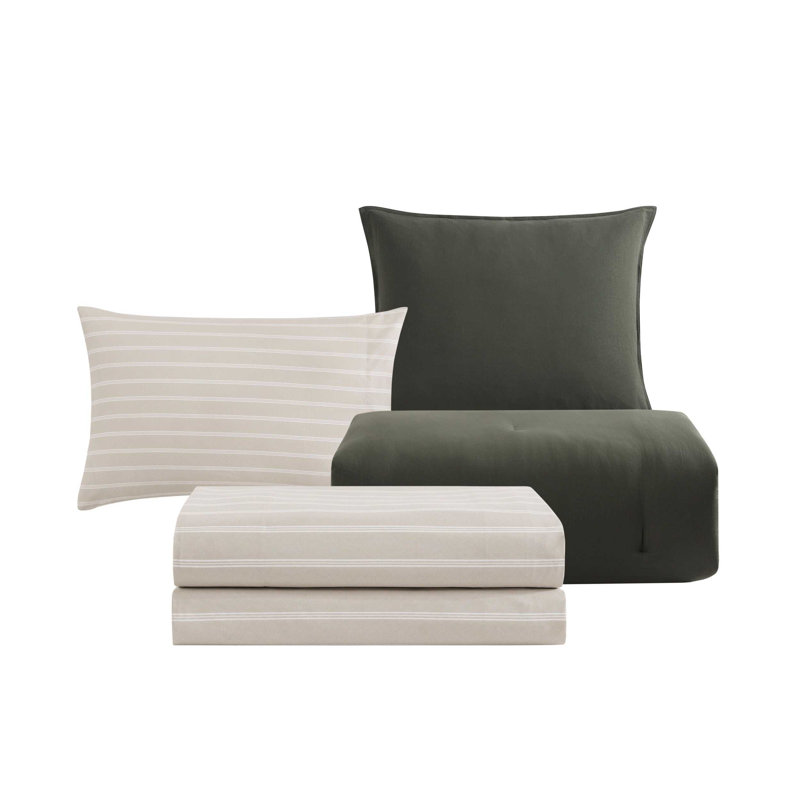 Ensemble d'édredon réversible uni Tommy Hilfiger, Édredon simple TG et 4 pièces supplémentaires, Vert
