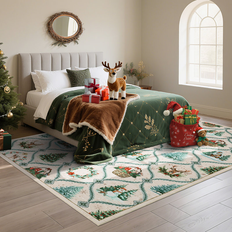 Rectangle Geometric Washable Area Rug, Rice, 120*170cm