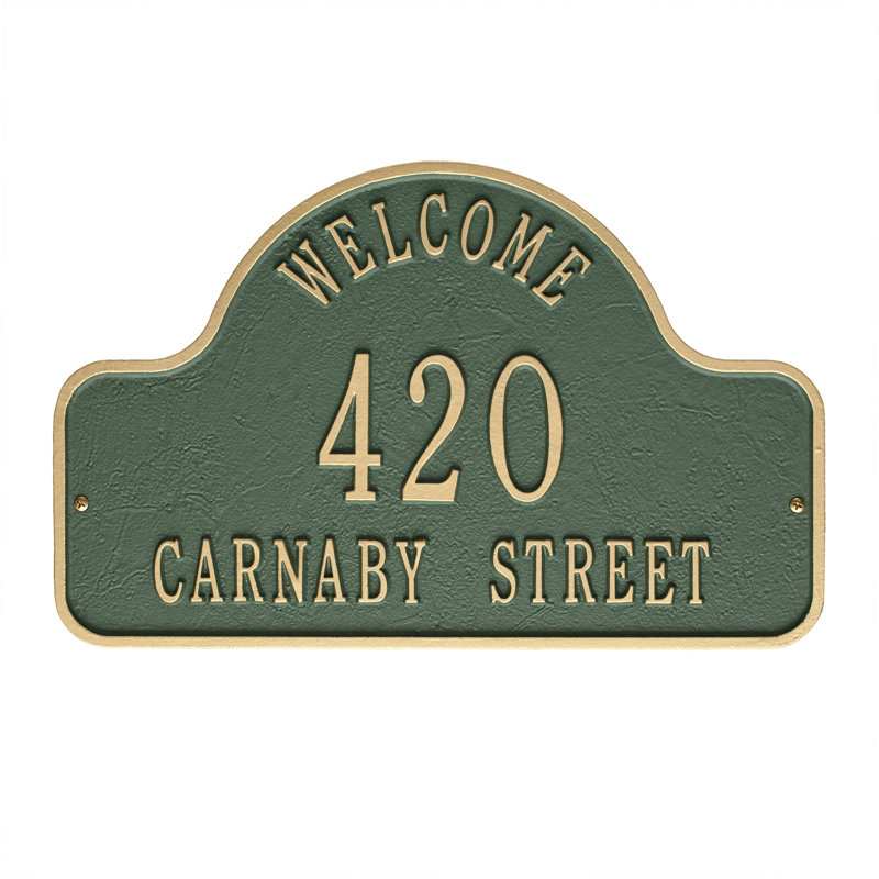 Plaque d'adresse murale Lexy Welcome 2 Line, Vert/doré, Oui