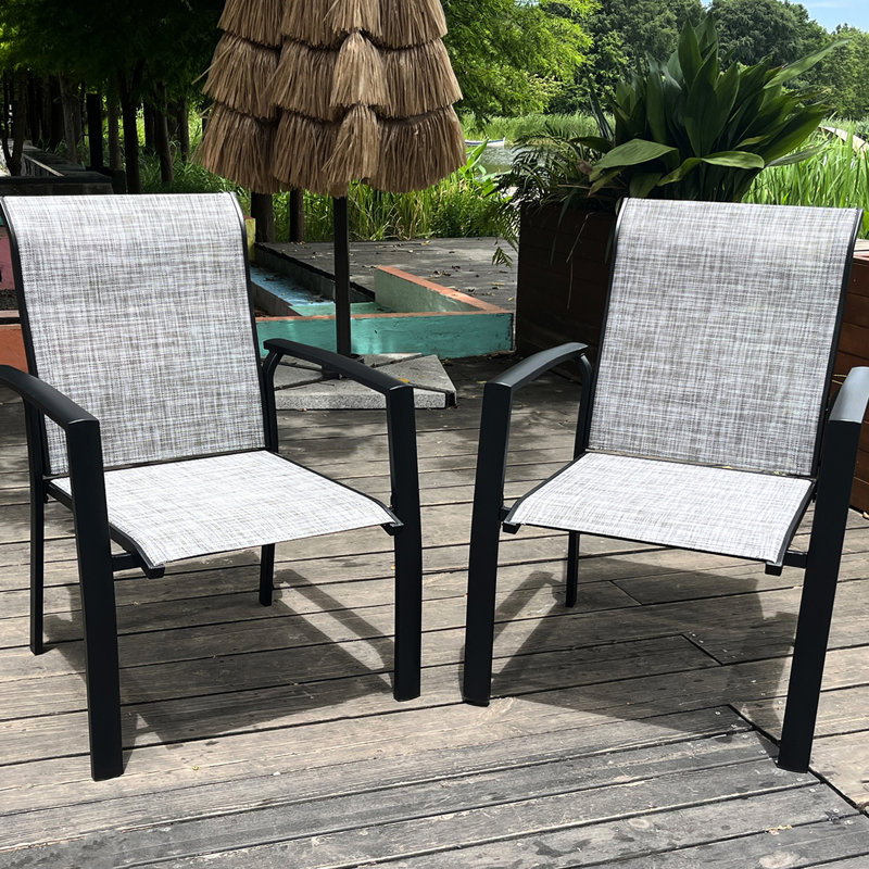Garden Patio Chairs Of 2, All - Weather Metal Chairs, Black Frame, , Stackable For Indoor/Outdoor Use, 22.1"L X 25.2"W 36"H, 400 Lbs Capacity Outdoor 2 Patio, Or Poolsides, , Quick Drying