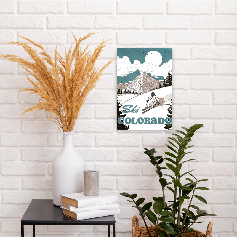 Ski Colorado Mountain Vintage Abstract Contemporary Bird Landscape Mountain Wall Art Print by Nicholas - Print