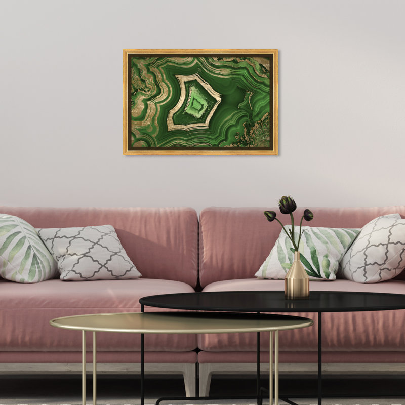 «Abstract Dreaming About Emerald Geode Crystals», impression sur toile tendue, Or, H 30 po x l 45 po