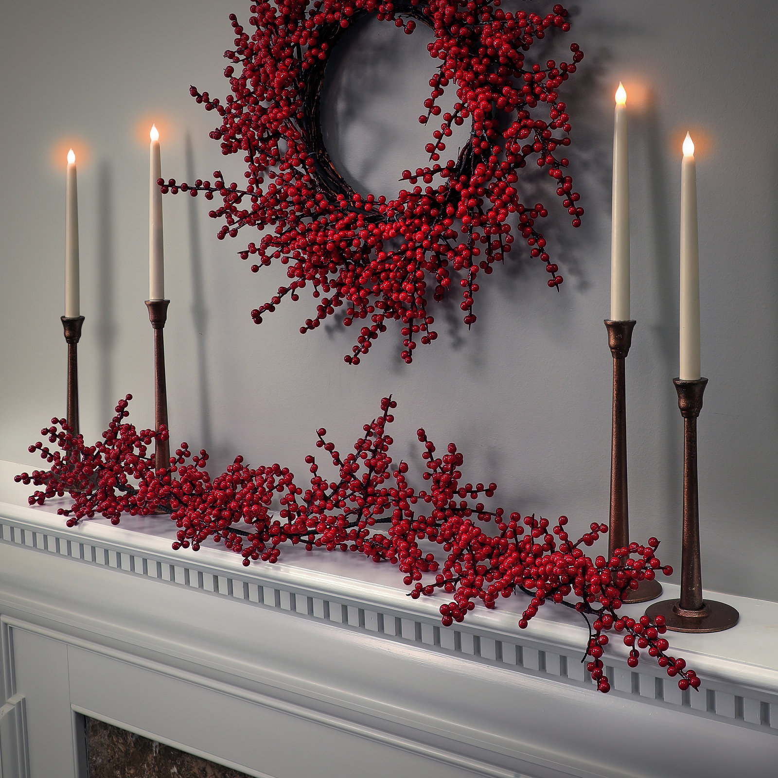 48" Waterproof Winter Berry Garland, Red