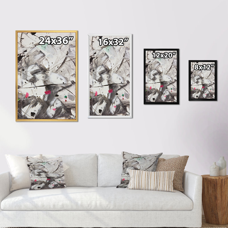 Composition blanche et grise II - peinture sur toile, H 20 po x l 12 po x P 1 po, Cadre flottant doré