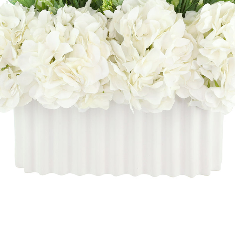 Hydrangeas and Wild Heather in Ceramic Vase