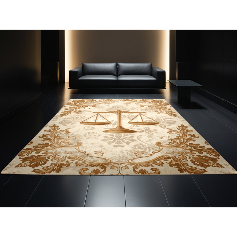 Machine Washable Palvinder Classic Damask Rug in Beige – Beige Binding, 5 x 8