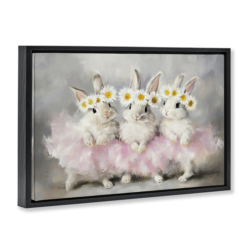 Lapins dansants dans un cadre flottant tutus, design par Tina LeCour, Cadre flottant noir de jais, H 17 po x l 25 po