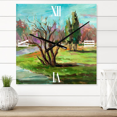 Deux arbres dans un paysage verdoyant - Horloge murale traditionnelle
