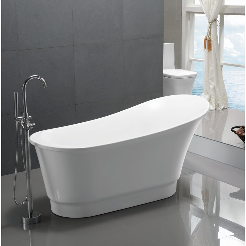 Prima 67'' Glossy White Acrylic Freestanding Soaking Bathtub
