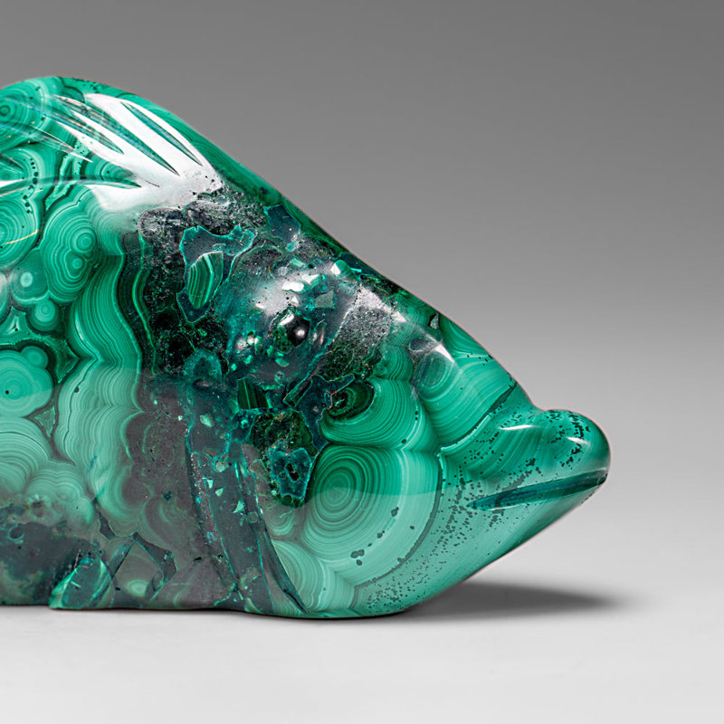 Genuine Polished Malachite Fish Carving (256.8 Grams)