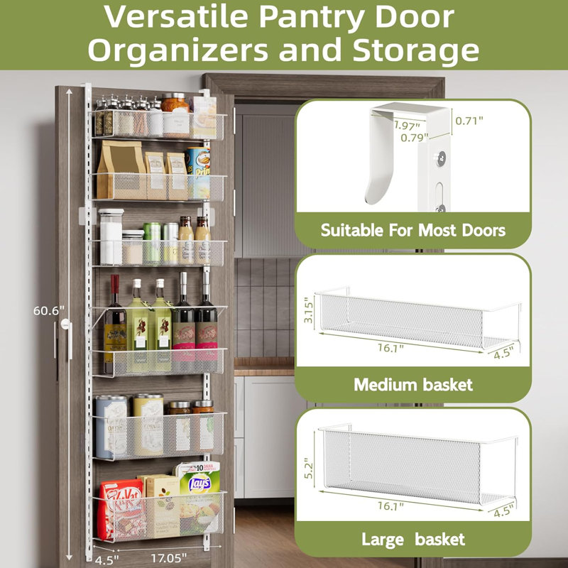 Organisateur de garde-manger au-dessus de la porte avec 6 niveaux réglables, support en métal robuste et support à épices mural pour le rangement de la cuisine et l'organisation de la pièce