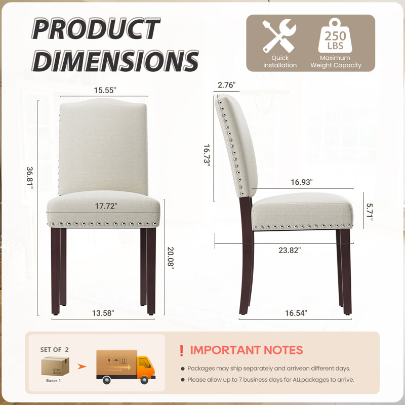 Upholstered Parsons Dining Chairs, Linen Side Chair, Beige