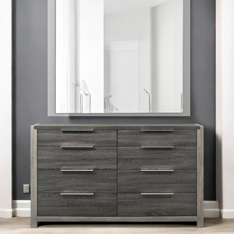 Commode 8 tiroirs Shavon, Gris