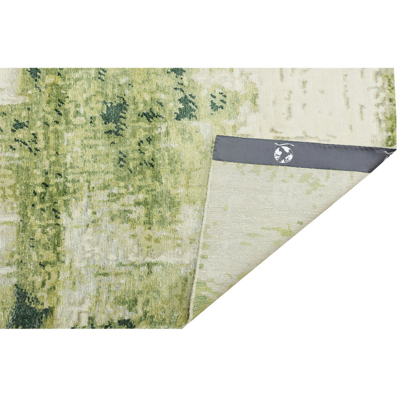 Hand Knotted Abstract Area Rug in Ivory/Green, Rectangle 9' x 12'