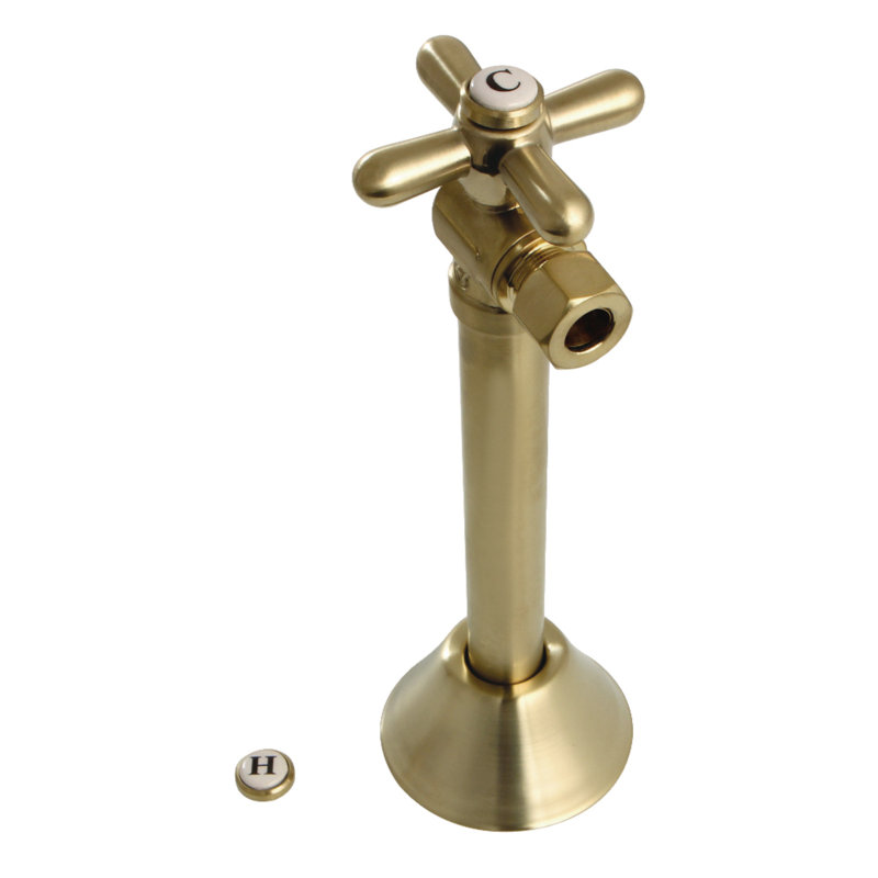 Kingston Brass Vintage 1/2-Inch Sweat x 3/8-Inch OD Comp Quarter-Turn Angle Stop Valve, Brushed Brass