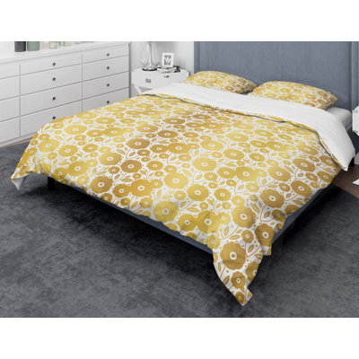 Golden Floral I - Ensemble de housse de couette abstrait Glam - Microfibre de polyester