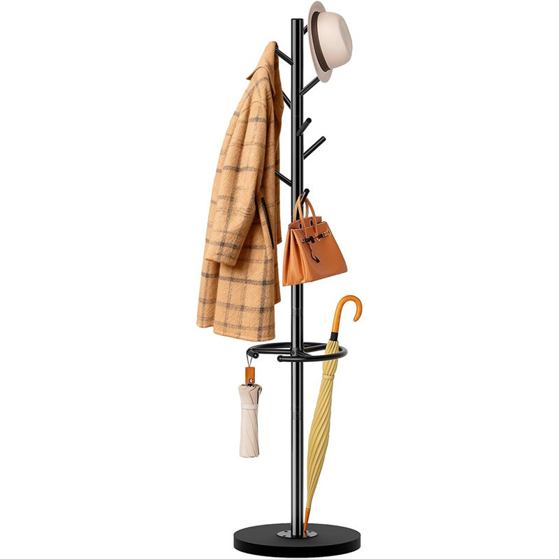 Portemanteau autoportant avec porte-parapluie - 8 crochets pour portemanteau, noir