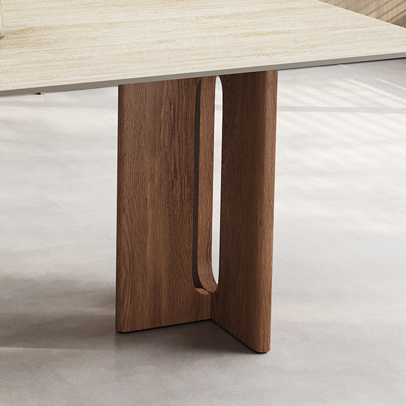 Table de salle à manger moderne en pierre de 63 po, plateau en pierre résistant aux égratignures et à la chaleur avec base évidée, pour 6 personnes