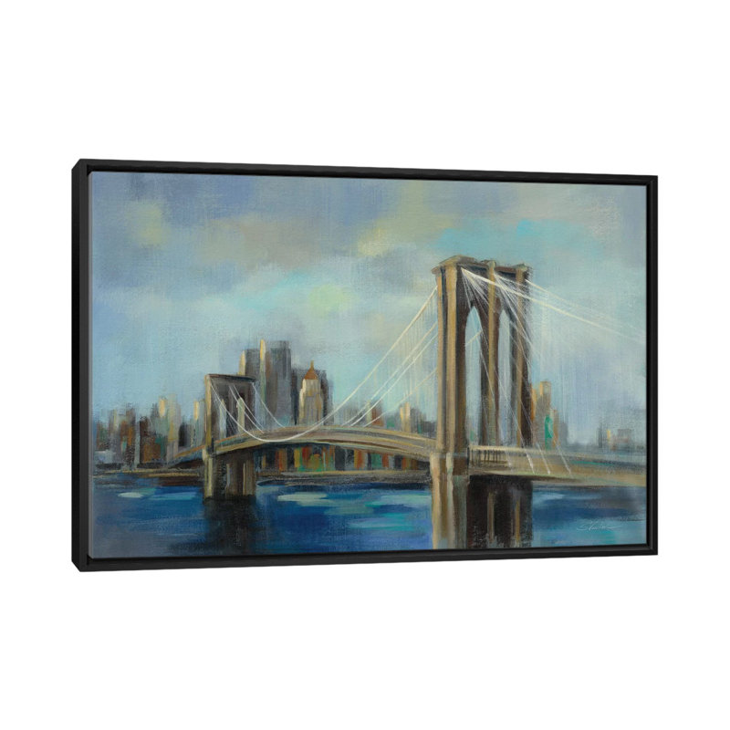 « brooklyn bridge », reproduction sur toile, H 18 po x l 26 po x P 1,5 po, Toile avec cadre noir, Pas de tapis