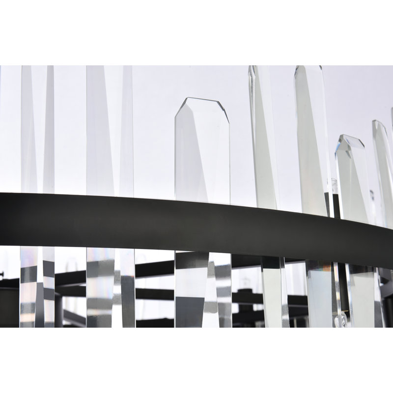 Lustre tambour en métal à intensité variable 16 lumières Marlow, Noir, noir, noir, noir, H 12 po x l 36 po x P 36 po