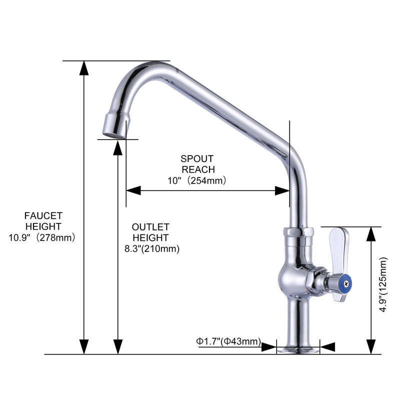 Single Handle Cold Water Kitchen Faucet 10 Inch Swivel Spout Deck Mount In Polished Chrome