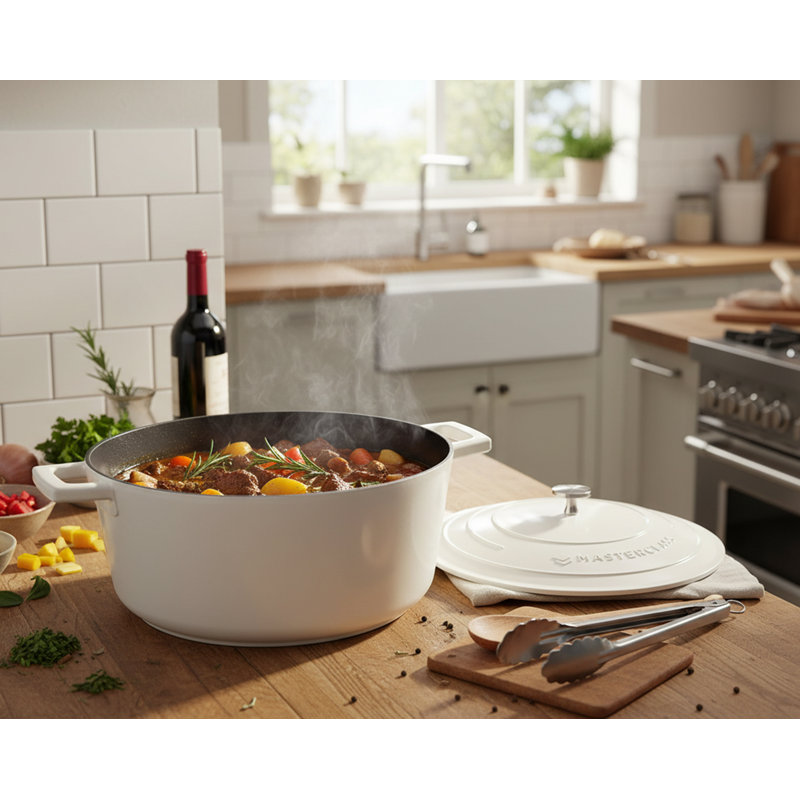 KYEUIN 5L Aluminium Dutch Oven, Cream