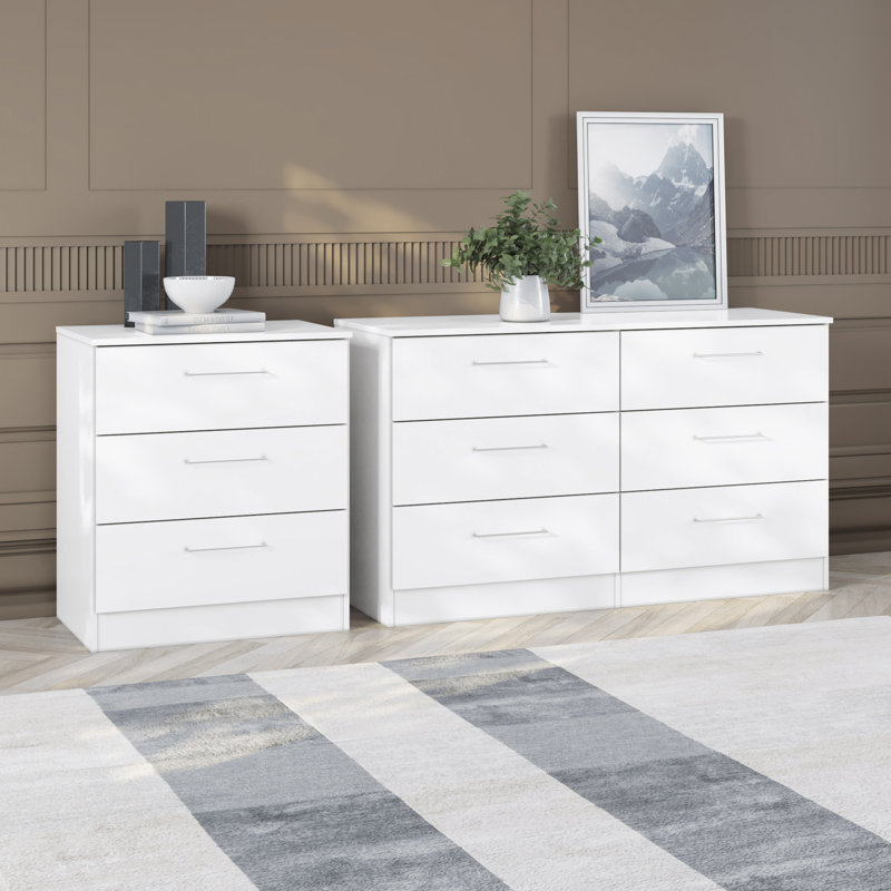 Ensemble de commode à 6 tiroirs et commode à 3 tiroirs Foster - avec rangement moderne de 47,2 po, Blanc