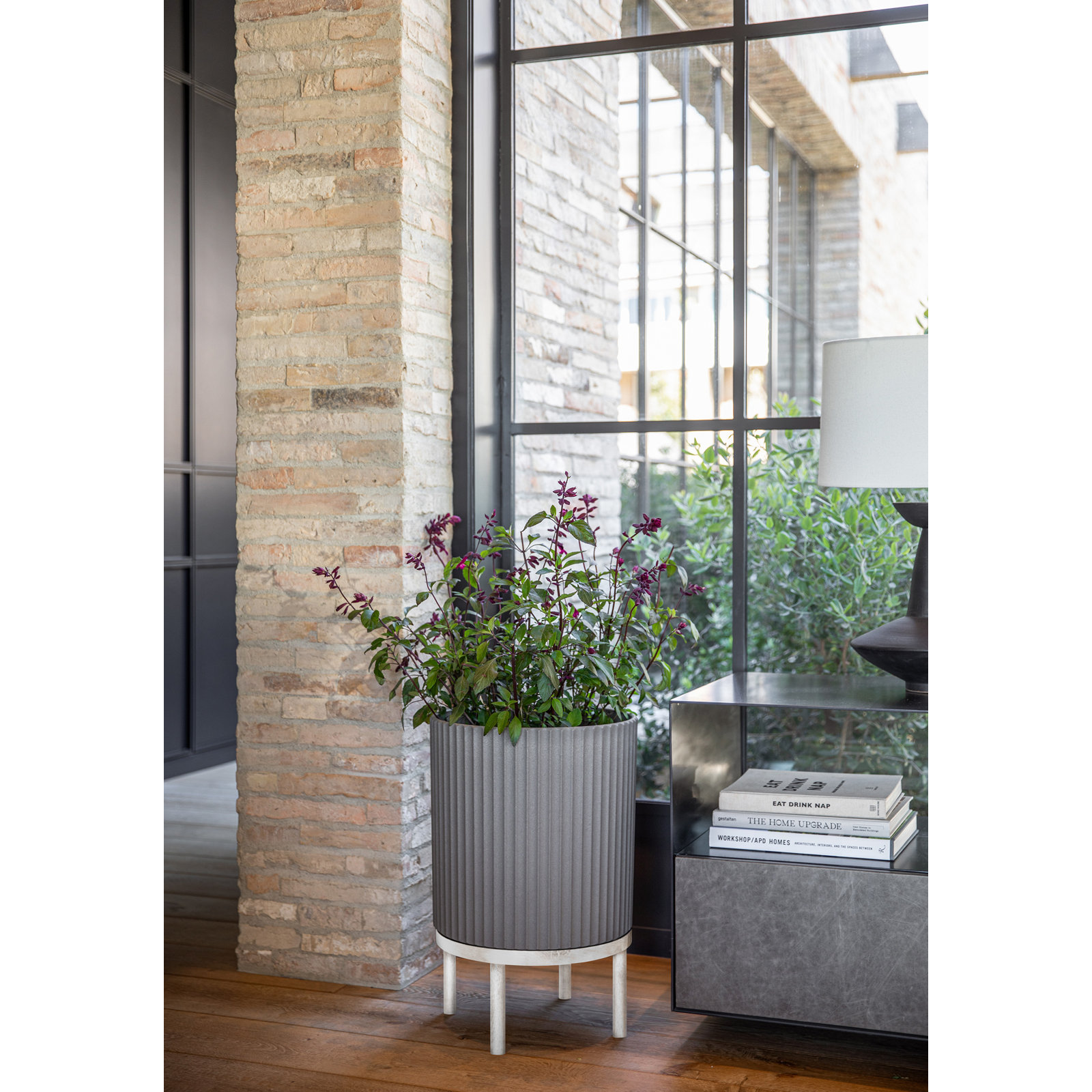 Demi Series Planter with Stand, 2, 22" H x 14.75" W x 14.75" D, Gray/White