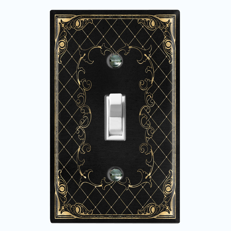 French Victorian Frame Black 2 Patterned 1 - Gang Toggle Light Switch Standard Wall Plate