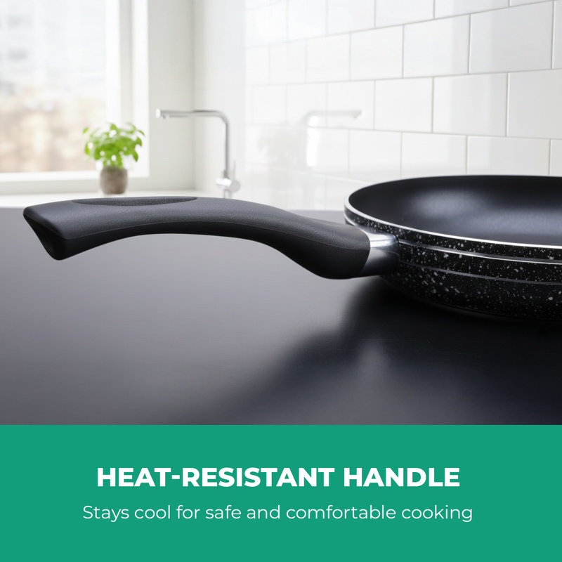 ROYALFORD Non-Stick Frying Pan | Aluminium Fry Pan for Induction Hob Skillet Pan | Saute Pan with 3-Layer PFOA-Free Coating for Healthy & Less Oil Cooking, Cool Touch Bakelite Handle | Black