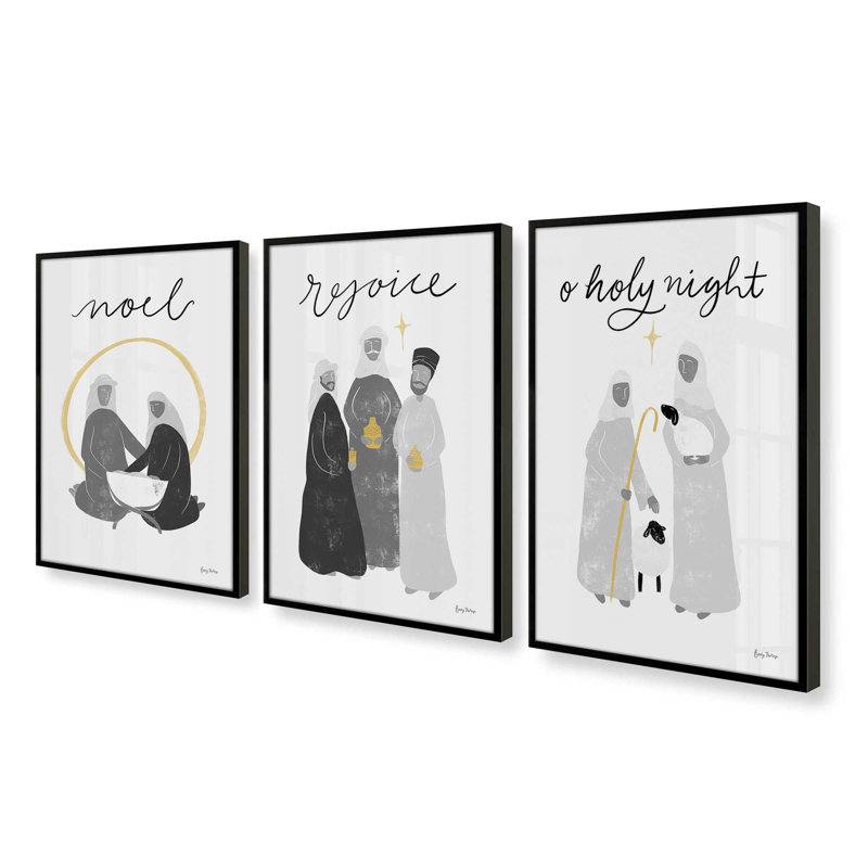 Silent Shelherd's Light, ensemble de 3 reproductions d'art, 14 po x 11 po, Noir satiné