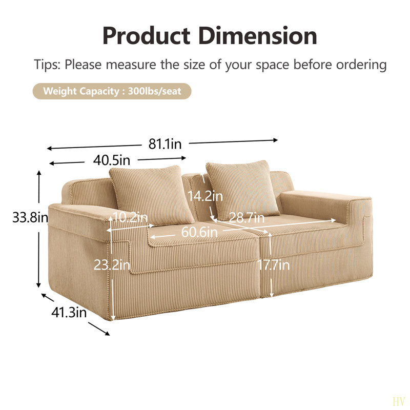 Canapé modulaire à 2 places sans siège, canapé modulaire Cloud avec assise profonde et canapé modulaire moderne à 2 places avec coussins décoratifs