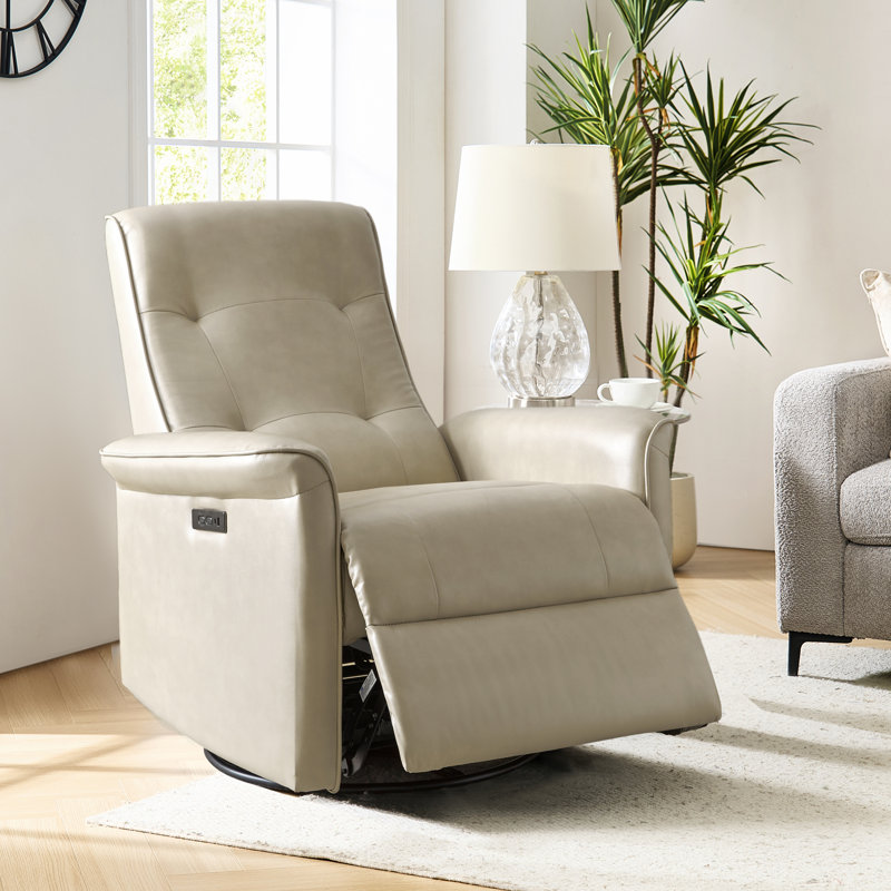 Rovnak Faux Leather Rocker Electronic Power Swivel Recliner with USB, Black Faux Leather