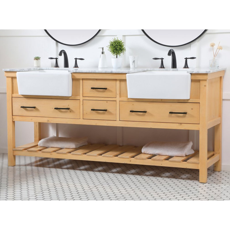 Meuble-lavabo double 72 po Pelaghia, Bois naturel