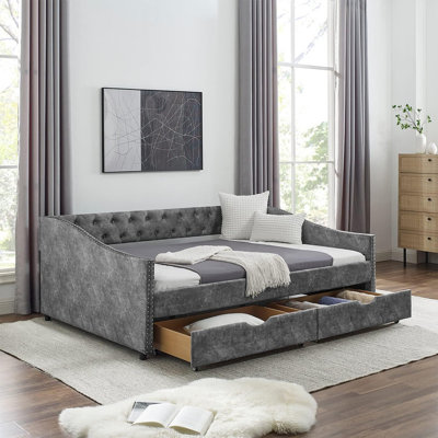 Twin Size Daybed with Drawers Upholstered Tufted Sofa Bed -  Red Barrel StudioÂ®, C5F261350CA248A0B183BE54DBDF6E44