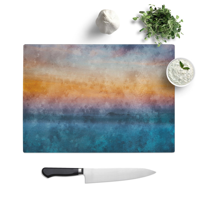 Tempered Glass Beautiful Beach Chopping Board, 20 cm x 28.5 cm